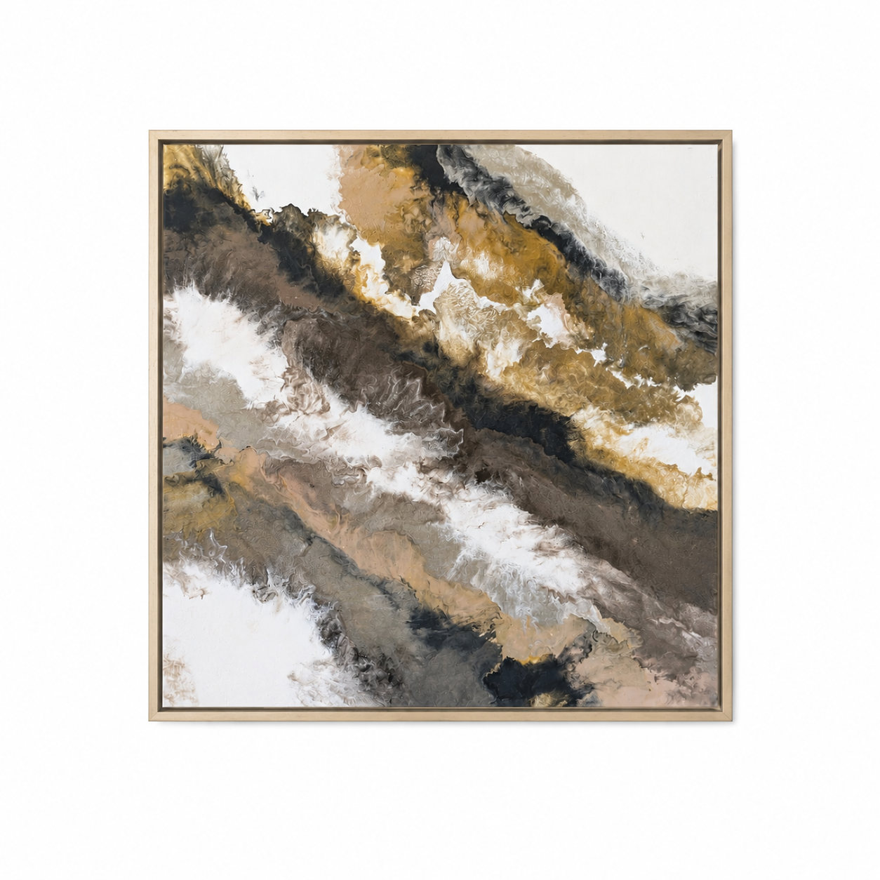 Marble Dreams abstract schilderij Golden Horizon in goud, wit en taupe.